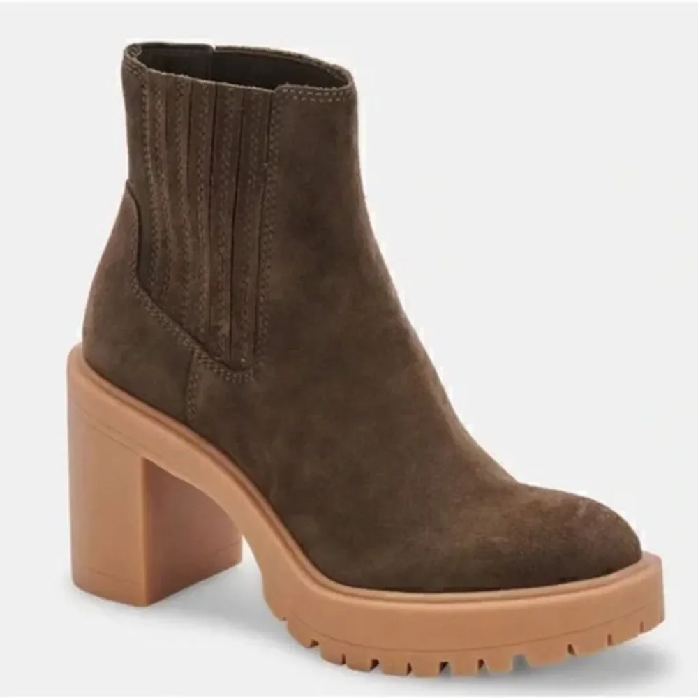 Dolce Vita Caster Waterproof Pull‎ On Lug Sole Suede Boots Olive Green 6.5